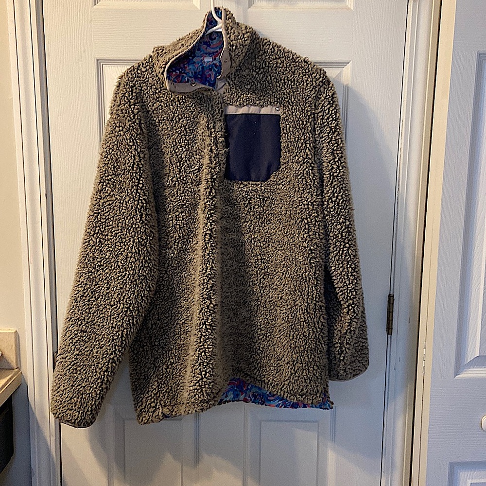 reversible Lilly Pulitzer look alike pull over